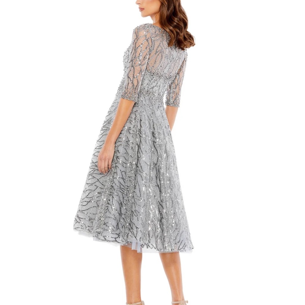 NWT Mac Duggal [2] 20252 Embellished A-Line Cocktail Dress Silver Gray Sequin - Picture 4 of 13